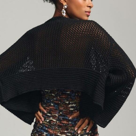 NWT By Anthropologie Julliet Cropped Open Knit Cardigan Sweater Black One Size - Picture 3 of 16